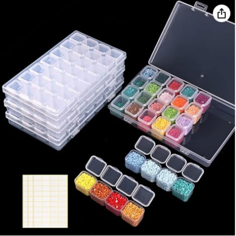 Set of 7, 28-Grid Clear Plastic Diamond Embroidery Box
